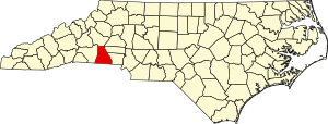 Map of North Carolina highlighting Cleveland County