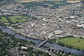 The A989 can be seen surrounding Perth's city centre here. At right, near the North Inch, is Charlotte Street, changing to Atholl Street at the bend. On the left, running along the northern boundary of the South Inch is King's Place and (closer to the river) Marshall Place. Finally, Tay Street runs along the river, with Smeaton's Bridge at its northern end