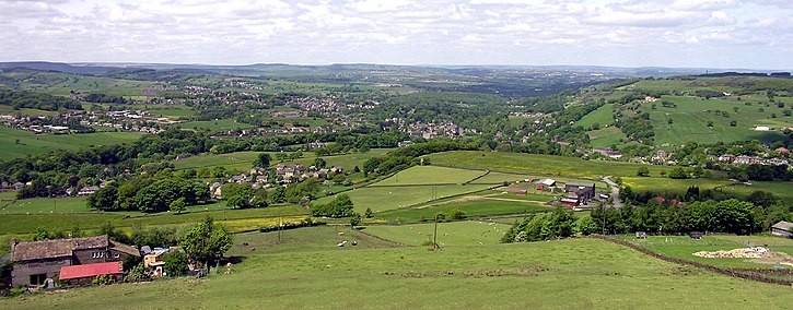 View from the Mount hill overlooking the village of Jackson Bridge in the upper Holme Valley, West Yorkshire, England.