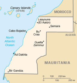 Karta över Västsahara med El-Aaiún som "Laayoune (El Aaiún)".