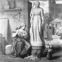 Print of Sabina von Steinbach carving statue on Strasbourg Cathedral