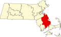 Harta statului Massachusetts indicând comitatul Plymouth