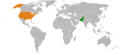 Map indicating locations of Pakistan and United States