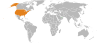 Location map for the United Arab Emirates and the United States.