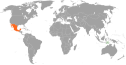 Map indicating locations of East Timor and Mexico