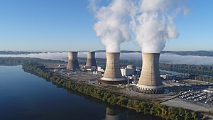 The Three Mile Island nuclear power plant on Three Mile Island, circa 1979