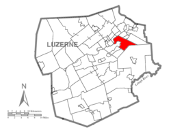 Map of Luzerne County highlighting Plains Township