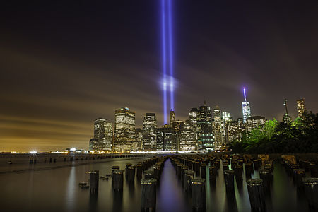 Tribute in Light, representing the World Trade Center twin towers in remembrance of the September 11 attacks