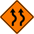 Diverted traffic, first to right, 2 lanes