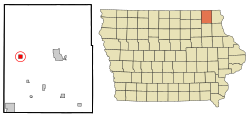 Location of Ridgeway, Iowa