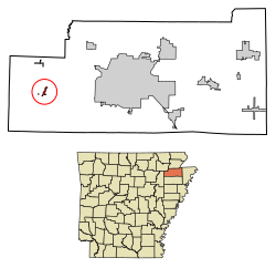 Location of Cash in Craighead County, Arkansas.