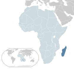 Location of Madagaskar (dark blue) – in Africa (light blue & dark grey) – in the African Union (light blue)