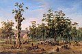Image 5An Aboriginal encampment near the Adelaide foothills in an 1854 painting by Alexander Schramm (from Aboriginal Australians)