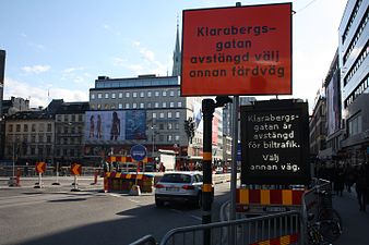 Bussfilen på Klarabergsgatan under ombyggnadsfasen.