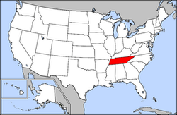 Harta Statelor Unite cu statul Tennessee indicat