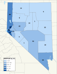 Distribuição de NRHPs nos condados de Nevada.