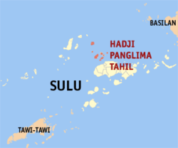 Mapa de Sulu con Hadji Panglima Tahil resaltado