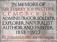 Sir Harry Johnston memorial plaque