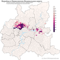 Расселение марийцев в ПФО по городским и сельским поселениям в %, перепись 2010 г.