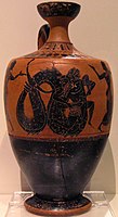 Лекіф з Гераклом і тритоном, чорнофігурний вазопис, дві вази цього майстра