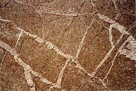 Veined gabbro with 90° cracks, near Sgurr na Stri, Skye