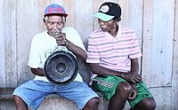 Mamanwa tribe leader holding a gong being used for their rituals