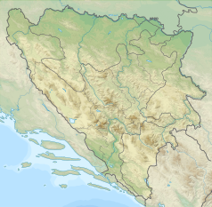 Mapa konturowa Bośni i Hercegowiny, po prawej znajduje się punkt z opisem „ujście”