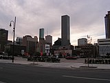 The building as seen from a parking lot north of Minute Maid Park.