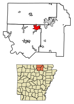 Location of Horseshoe Bend in Fulton County and Izard County and Sharp County, Arkansas.