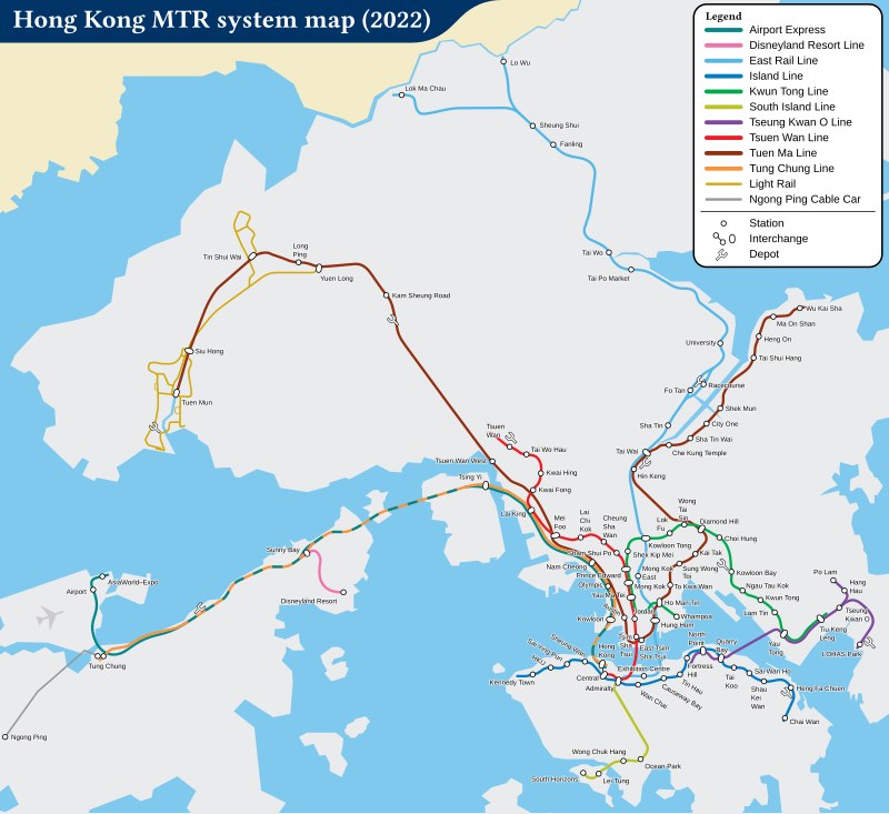 System map of the MTR effective from 28 December 2016.