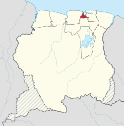 Map of Suriname showing Wanica district