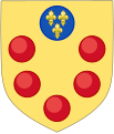 The "augmented coat of arms of the Medici, Or, five balls in orle gules, in chief a larger one of the arms of France (viz. Azure, three fleurs-de-lis or) was granted by Louis XI in 1465.[1]