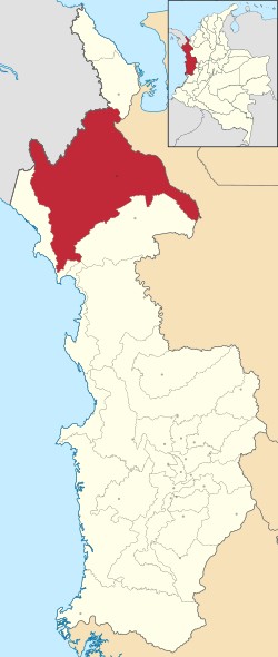 Location of the municipality and town of Riosucio in the Chocó Department of Colombia.