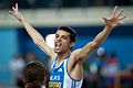 Dimitrios Chondrokoukis celebrating his win in the high jump.