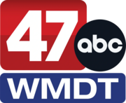 A red rounded rectangle with the ABC network logo overlapping it in the lower right corner. In a blue rounded rectangle beneath, white letters W M D T.