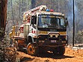 High lift fire appliance Izusu 750 (HL3 - Perth Hills 49) at 100 Years Old Forest prescribed burning, Donnelly State Forest, January 2017.