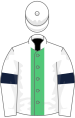 White, emerald green stripe, white sleeves, dark blue armlets