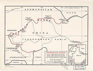 Map of Afghanistan-China Boundary (with the Afghanistan-China-USSR (Tajik SSR) tripoint labeled as PEAK POVALO SHVEIKOVSKI 5698 (18694)) (1969)[b]