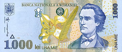 Bancnotă cu valoarea nominală de 1.000 ROL, emisă în 1998 (avers)