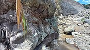 Sandstone layers of the Zigzag formation found below the Zigzag road