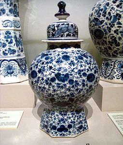 18th century blue and white pottery from Delft, in the Netherlands.