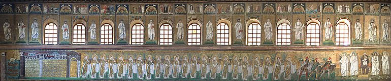 Panorama of the North nave wall mosaics at Sant Apollinare Nuovo