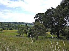 Vue d'un paysage campagnard, au fond des collines