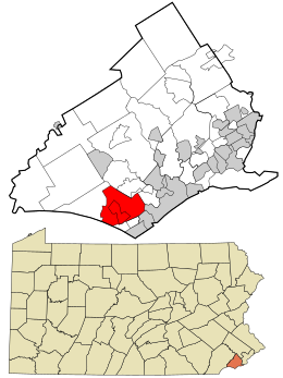 Location in Delaware County and the state of Pennsylvania.