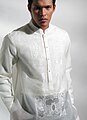 Modern jusi barong tagalog with a band collar