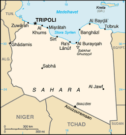 Libyenkarta med Tobruk utmärkt