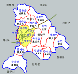 Dongnam-gu is located in the southeastern part of Cheonan.