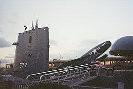 Regulus I missile in front of conning tower