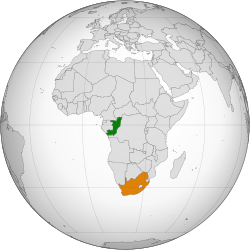 Map indicating locations of Republic of the Congo and South Africa