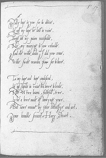 A sixteenth-century hand-written love poem